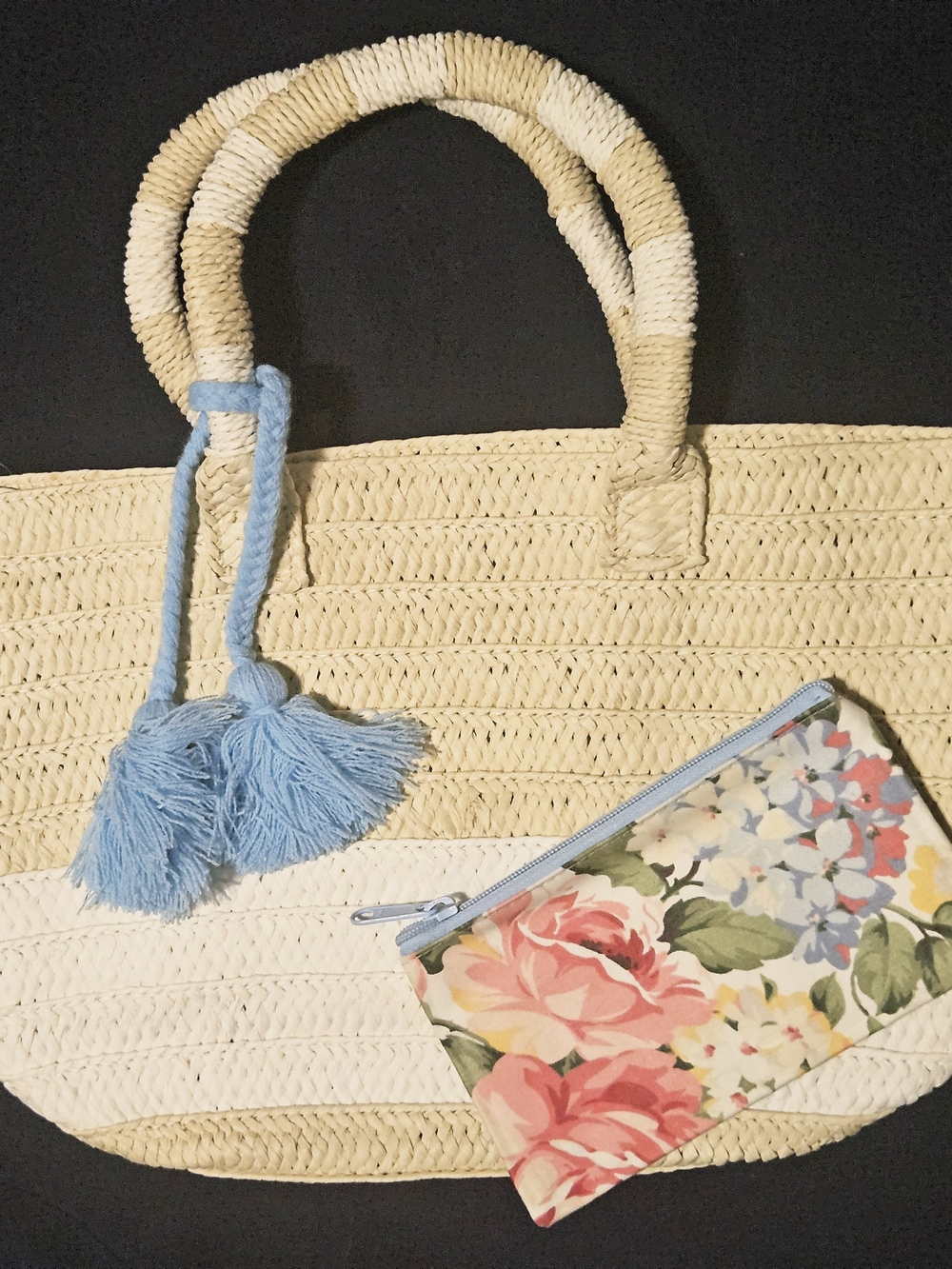 Altru Straw Tote Bag And Cosmetic Bag